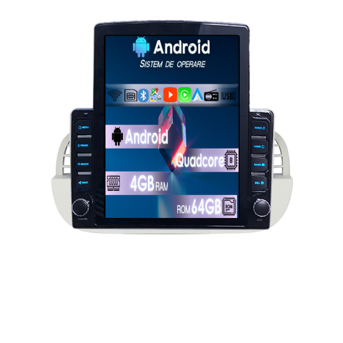 Fiat 500 - Navigatie dedicata Fiat 2007-2015 500 Beige Tesla Style, 4GB RAM 64GB ROM, Procesor Quadcore, Android 14, Display QLED 9.7", DSP, Carplay&Android Auto