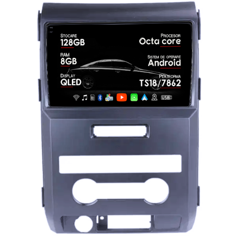 Navigatii Dedicate - Navigatie dedicata Ford F150 2008-2014, 8GB RAM 128GB ROM, Octacore, Platforma TS18, Android 13, Display QLED 9”, Suporta camera 360º, DSP, Carplay&Android Auto, SIM 4G, Ventilator Activ