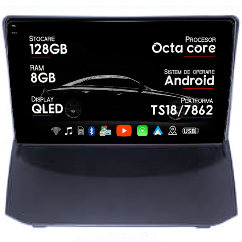 Ford Fiesta 2004-2014 - Navigatie dedicata Ford Fiesta 2004-2014, 8GB RAM 128GB ROM, Octacore, Platforma TS18, Android 13, Display QLED 9”, Suporta camera 360º, DSP, Carplay&Android Auto, SIM 4G, Ventilator Activ