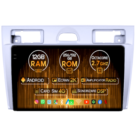 Fiesta Mk5 2002-2008 - Navigatie dedicata Ford Fiesta Mk5 2002-2008, Gri, 12GB RAM 256GB ROM, Android 13, Rezolutie 2K, Display QLED, 9", DSP, Carplay, Android Auto, Internet, Youtube, Waze