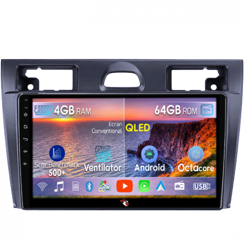 Fiesta Mk5 2002-2008 - Navigatie dedicata Ford Fiesta Mk5 2002-2008, 4GB RAM 64GB ROM, Octacore, Android 13, Display QLED 9", DSP, Carplay, Android Auto, Internet, Youtube, Waze, WIFI, Bluetooth