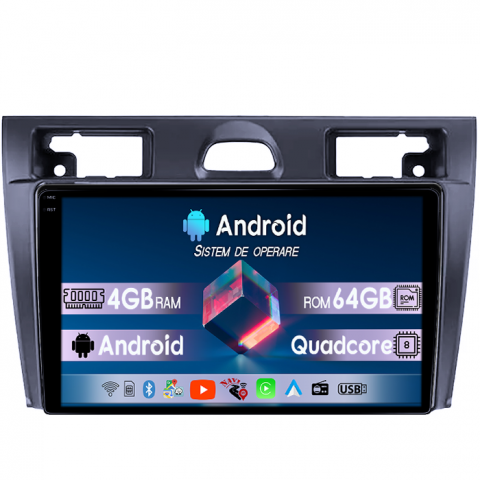 Fiesta Mk5 2002-2008 - Navigatie dedicata Ford Fiesta Mk5 2002-2008, 4GB RAM 64GB ROM, Quadcore, Android 14, Display QLED 1K 9", DSP, Carplay&Android Auto, Suport camere AHD