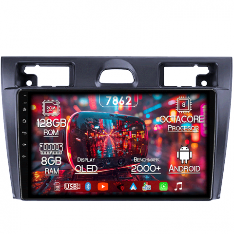 Fiesta Mk5 2002-2008 - Navigatie dedicata Ford Fiesta Mk5 2002-2008, 8GB RAM 128GB ROM, Octacore, Platforma 7862,Android 13, Display QLED 9”, Suporta camera 360º, DSP, Carplay&Android Auto, SIM 4G, Ventilator Activ