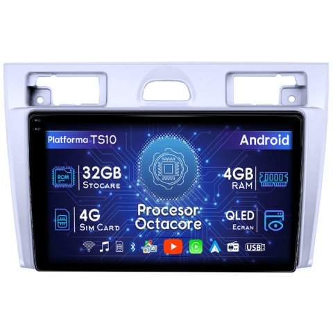 Fiesta Mk5 2002-2008 - Navigatie dedicata Ford Fiesta MK5 2002-2008, Gri, 4GB RAM 32GB ROM, Octacore, Android 14, Display QLED 1K 9", DSP, Carplay&Android Auto, SIM 4G, Bluetooth, Ventilator Activ