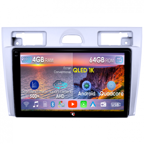Fiesta Mk5 2002-2008 - Navigatie dedicata Ford Fiesta MK5 2002-2008, Gri, 4GB RAM 64GB ROM, Octacore, Android 14, Display QLED 1K 9", Carplay&Android Auto, SIM 4G, Ventilator Activ