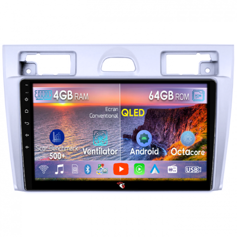 Fiesta Mk5 2002-2008 - Navigatie dedicata Ford Fiesta MK5 2002-2008, Gri, 4GB RAM 64GB ROM, Octacore, Android 14, Display QLED 9", DSP, Carplay&Android Auto, SIM 4G, Ventilator Activ