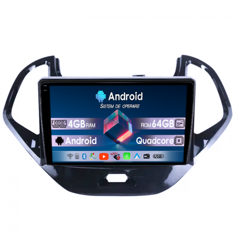 Figo 2015-2018 - Navigatie dedicata Ford Figo 2015-2018, 4GB RAM 64GB ROM, Quadcore, Android 14, Display QLED 1K 9", DSP, Carplay&Android Auto, Suport camere AHD