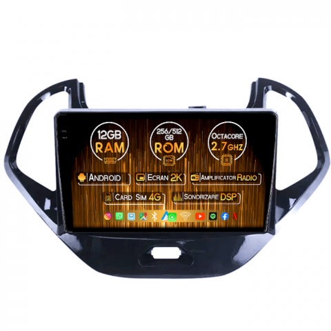 Figo 2015-2018 - Navigatie dedicata Ford Figo KA 2015-2018, 12GB RAM 256GB ROM, Android 13, Rezolutie 2K, Display QLED, 9", DSP, Carplay, Android Auto, Internet, Youtube, Waze, Wi Fi, USB