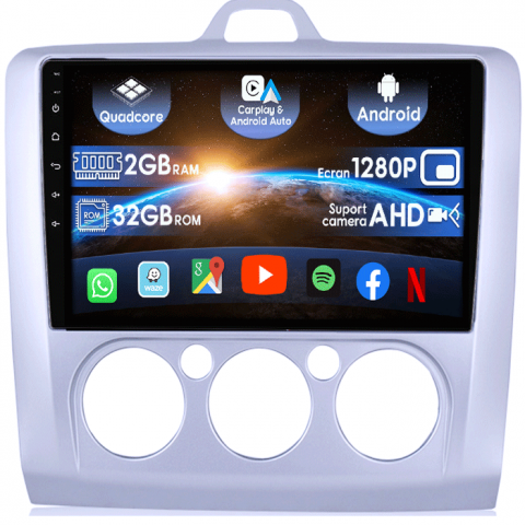 Navigatii 2GB RAM - (Resigilata) Navigatie dedicata Ford Focus 2 2004-2011, 2GB RAM 32GB ROM, Quad Core, Display 9" IPS Full HD, Carplay, Android 13, Bluetooth, Magazin Play, Suport camere AHD