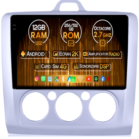Focus (2004-2011) - Navigatie dedicata Ford Focus Clima Manuala( 2004 - 2011 ), 12GB RAM 256GB ROM, Android 13, Rezolutie 2K, Display QLED, 9", DSP, Carplay, Android Auto, Internet, Youtube, Waze, Wi Fi