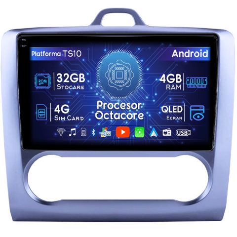 Focus (2004-2011) - Navigatie dedicata Ford Focus 2004 - 2011, 4GB RAM 32GB ROM, Octacore, Android 14, Display QLED 1K 9", DSP, Carplay&Android Auto, SIM 4G, Bluetooth, Ventilator Activ