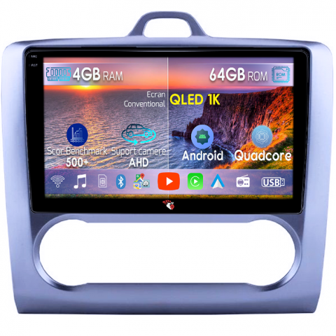 Focus (2004-2011) - Navigatie dedicata Ford Focus 2004-2011, 4GB RAM 64GB ROM, Octacore, Android 14, Display QLED 1K 9", Carplay&Android Auto, SIM 4G, Ventilator Activ