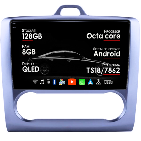 Navigatii Dedicate - Navigatie dedicata Ford Focus ( 2004 - 2011 ), 8GB RAM 128GB ROM, Octacore, Platforma TS18, Android 13, Display QLED 9”, Suporta camera 360º, DSP, Carplay&Android Auto, SIM 4G, Ventilator Activ