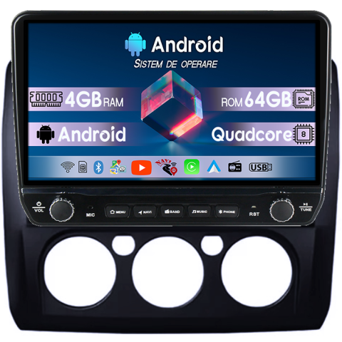 Focus (2004-2011) - Navigatie dedicata Ford Focus 2004-2011, black Tesla cu butoane rotative model 2024, 4GB RAM 64GB ROM, Procesor Quadcore, Android 14, Display QLED 10", DSP, Carplay&Android Auto