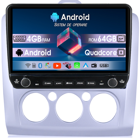 Focus (2004-2011) - Navigatie dedicata Ford Focus 2004-2011 Tesla cu butoane rotative model 2024, 4GB RAM 64GB ROM, Procesor Quadcore, Android 14, Display QLED 10", DSP, Carplay&Android Auto