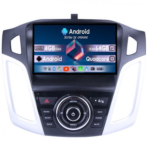 Focus 3 (2011-2018) - Navigatie dedicata Ford Focus 2011-2015, 4GB RAM 64GB ROM, Quadcore, Android 14, Display QLED 1K 9", DSP, Carplay&Android Auto, Suport camere AHD