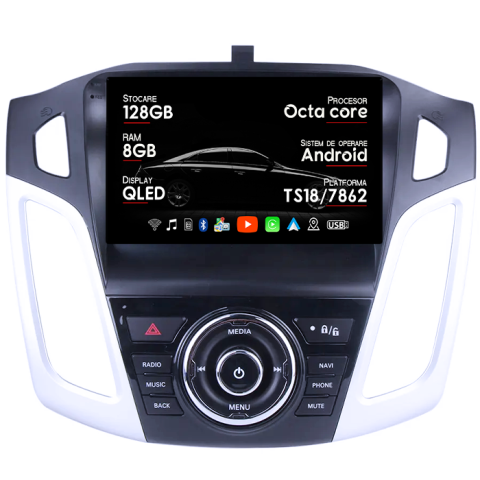 Focus 3 (2011-2018) - Navigatie dedicata Ford Focus 2011-2015, 8GB RAM 128GB ROM, Octacore, Platforma TS18, Android 13, Display QLED 9”, Suporta camera 360º, DSP, Carplay&Android Auto, SIM 4G, Ventilator Activ