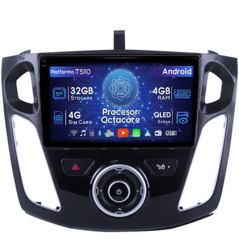 Focus 3 (2011-2018) - Navigatie dedicata Ford Focus 2012-2018, 4GB RAM 32GB ROM, Octacore, Android 14, Display QLED 1K 9", DSP, Carplay&Android Auto, SIM 4G, Bluetooth, Ventilator Activ
