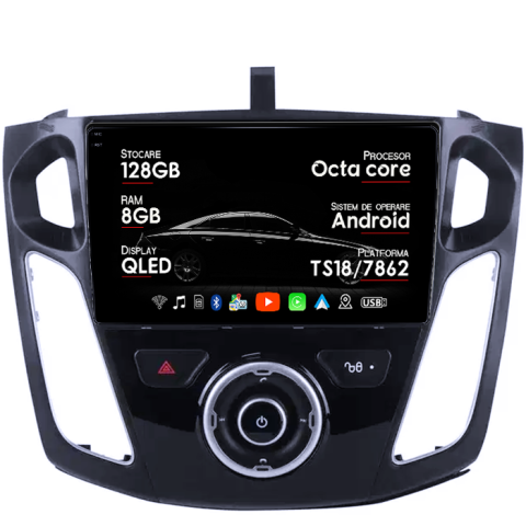 Focus 3 (2011-2018) - Navigatie dedicata Ford Focus 3 2012-2018, 8GB RAM 128GB ROM, Octacore, Platforma 7862, Android 14, Display QLED 9â, Suporta camera 360Âş, DSP, Carplay&Android Auto, SIM 4G, Ventilator Activ
