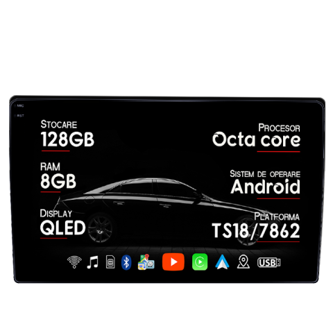 Focus - Navigatie dedicata Ford Focus, 8GB RAM 128GB ROM, Octacore, Platforma TS18, Android 13, Display QLED 9”, Suporta camera 360º, DSP, Carplay&Android Auto, SIM 4G, Ventilator Activ