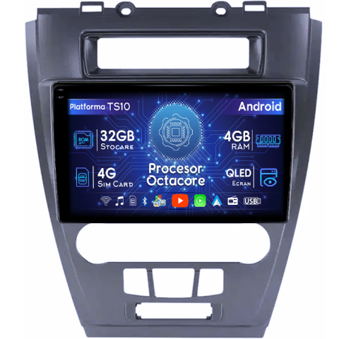 Fusion (2004-2011) - Navigatie dedicata Ford Fusion/ Mondeo 2009-2012, 4GB RAM 32GB ROM, Octacore, Android 14, Display QLED 1K 10", DSP, Carplay&Android Auto, SIM 4G, Bluetooth, Ventilator Activ