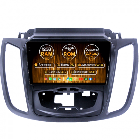 Kuga 2 Escape 3 2012-2019 - Navigatie dedicata Ford Kuga 2 Escape 3 2012-2019, 12GB RAM 256GB ROM, Android 13, Rezolutie 2K, Display QLED, 9", DSP, Carplay, Android Auto, Internet, Youtube, Waze, Wi Fi, USB