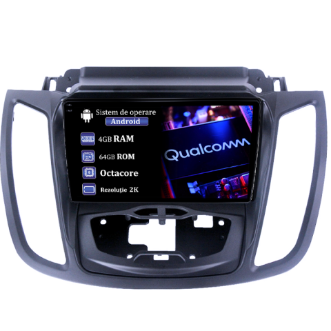Kuga 2 Escape 3 2012-2019 - Navigatie dedicata Ford Kuga 2 Escape 3 2012-2019,  4GB RAM 64GB ROM, Procesor Qualcomm Octacore, Android 14, Rezolutie 2K, Display QLED 9", DSP, Carplay&Android Auto, SIM 4G4GB RAM 64GB ROM, Procesor