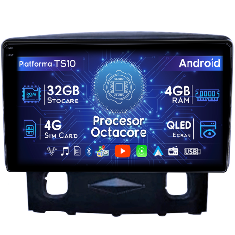 Kuga 2008-2010 - Navigatie dedicata Ford Kuga 2008-2010, 4GB RAM 32GB ROM, Octacore, Android 14, Display QLED 1K 9", DSP, Carplay&Android Auto, SIM 4G, Bluetooth, Ventilator Activ