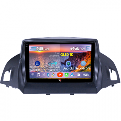 Kuga 2 Escape 3 2012-2019 - Navigatie dedicata Ford Kuga 2012-2019, 4GB RAM 64GB ROM, Octacore, Android 14, Display QLED 1K 9", Carplay&Android Auto, SIM 4G, Ventilator Activ