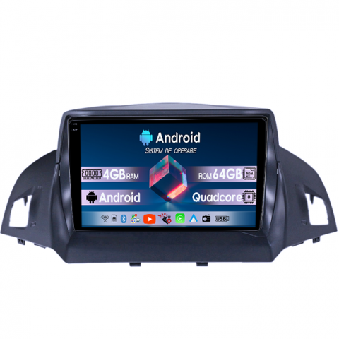 Kuga 2 Escape 3 2012-2019 - Navigatie dedicata Ford Kuga 2012-2019, 4GB RAM 64GB ROM, Quadcore, Android 14, Display QLED 1K 9", DSP, Carplay&Android Auto, Suport camere AHD