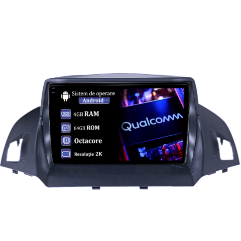 Navigatii Dedicate - Navigatie dedicata Ford Kuga 2012-2019, 4GB RAM 64GB ROM, Procesor Qualcomm Octacore, Android 14, Rezolutie 2K, Display QLED 9", DSP, Carplay&Android Auto, SIM 4G