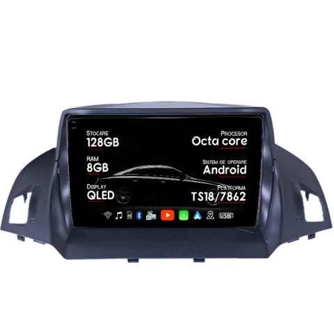 Kuga 2 Escape 3 2012-2019 - Navigatie dedicata Ford Kuga 2012-2019, 8GB RAM 128GB ROM, Octacore, Platforma TS18, Android 13, Display QLED 9”, Suporta camera 360º, DSP, Carplay&Android Auto, SIM 4G, Ventilator Activ