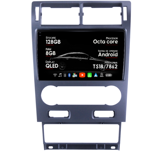Navigatii Dedicate - Navigatie dedicata Ford Mondeo 2000-2007, 8GB RAM 128GB ROM, Octacore, Platforma TS18, Android 13, Display QLED 9”, Suporta camera 360º, DSP, Carplay&Android Auto, SIM 4G, Ventilator Activ