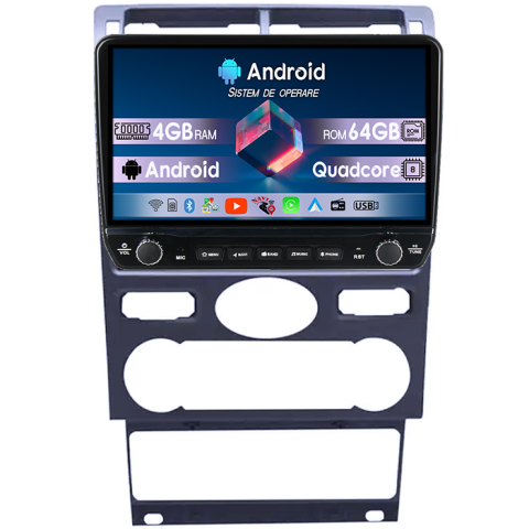 Mondeo 2000-2007 - Navigatie dedicata Ford Mondeo 3 2000-2007 Tesla cu butoane rotative model 2024, 4GB RAM 64GB ROM, Procesor Quadcore, Android 14, Display QLED 10", DSP, Carplay&Android Auto