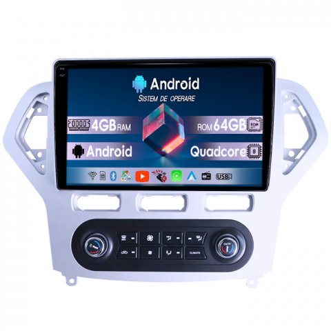 Mondeo (2007-2010) - Navigatie dedicata Ford Mondeo 2007-2010,4GB RAM 64GB ROM, Quadcore, Android 14, Display QLED 1K 10", DSP, Carplay&Android Auto, Suport camere AHD