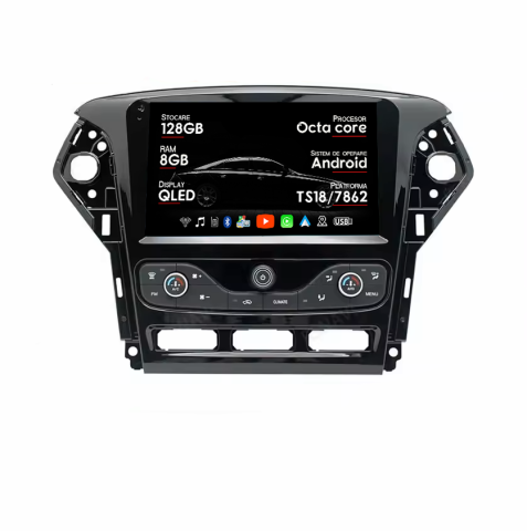 Mondeo 2011-2014 - Navigatie dedicata Ford Mondeo 2011-2014 Butoane Jos, 8GB RAM 128GB ROM, Octacore, Platforma TS18, Android, Display QLED 9", Suporta camera 360", DSP, Carplay&AndroidAuto
