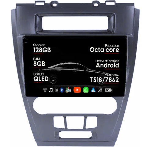 Mondeo 2009-2012 - Navigatie dedicata Ford Mondeo 2009-2012, 8GB RAM 128GB ROM, Octacore, Platforma TS18, Android 13, Display QLED 10”, Suporta camera 360º, DSP, Carplay&Android Auto, SIM 4G, Ventilator Activ
