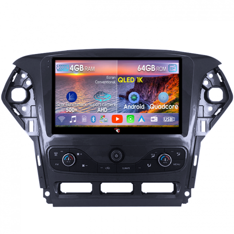 Mondeo 2010-2014 - Navigatie dedicata Ford Mondeo 2010-2014, 4GB RAM 64GB ROM, Octacore, Android 14, Display QLED 1K 9", Carplay&Android Auto, SIM 4G, Ventilator Activ