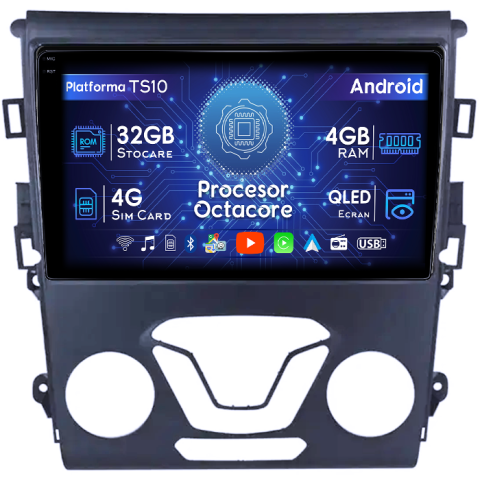 Mondeo 2014-2019 - Navigatie dedicata Ford Mondeo 2014-2019, 4GB RAM 32GB ROM, Octacore, Android 14, Display QLED 1K 9", DSP, Carplay&Android Auto, SIM 4G, Bluetooth, Ventilator Activ