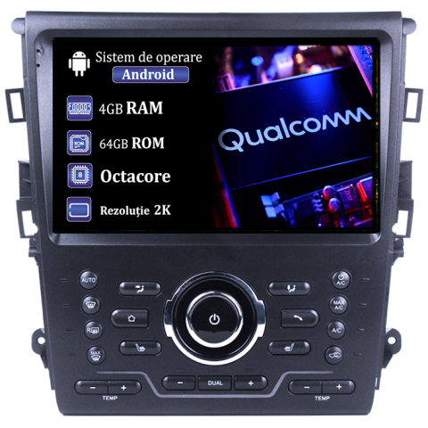 Navigatii Dedicate - Navigatie dedicata Ford Mondeo 2014-2019, 4GB RAM 64GB ROM, Procesor Qualcomm Octacore, Android 14, Rezolutie 2K, Display QLED 9", DSP, Carplay&Android Auto, SIM 4G