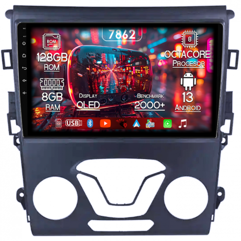Mondeo 2014-2019 - Navigatie dedicata Ford Mondeo 2014-2019, 8GB RAM 128GB ROM, Octacore, Platforma 7862,Android 13, Display QLED 9”, Suporta camera 360º, DSP, Carplay&Android Auto, SIM 4G, Ventilator Activ
