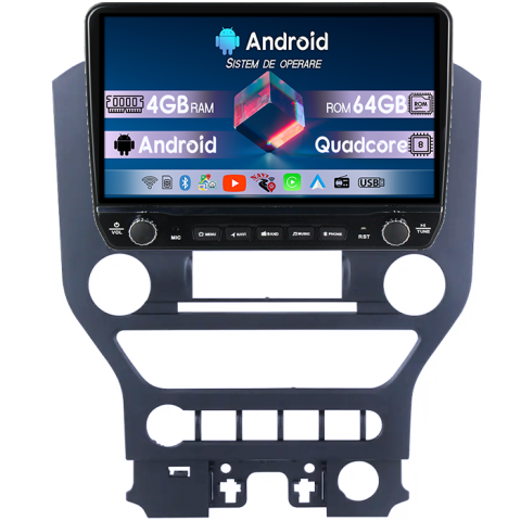 Mustang 2014-2021 - Navigatie dedicata Ford Mustang 2014-2021 Tesla cu butoane rotative model 2024, 4GB RAM 64GB ROM, Procesor Quadcore, Android 14, Display QLED 10", DSP, Carplay&Android Auto