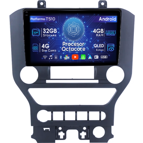 Mustang 2014-2021 - Navigatie dedicata Ford Mustang 2014-2021, 4GB RAM 32GB ROM, Octacore, Android 14, Display QLED 1K 9", DSP, Carplay&Android Auto, SIM 4G, Bluetooth, Ventilator Activ