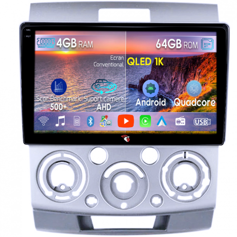 Ranger 2006-2011 - Navigatie dedicata Ford Ranger 2006-2011, 4GB RAM 64GB ROM, Octacore, Android 14, Display QLED 1K 9", Carplay&Android Auto, SIM 4G, Ventilator Activ