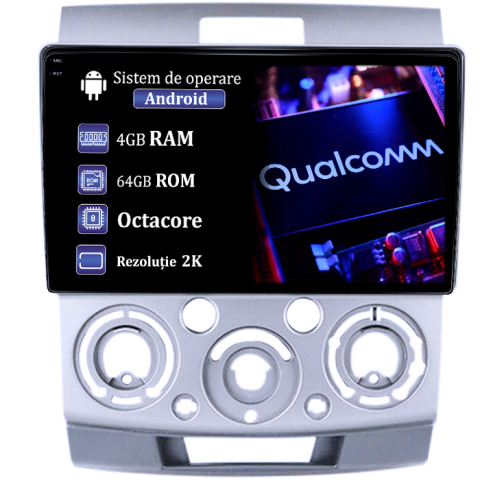 Navigatii Dedicate - Navigatie dedicata Ford Ranger 2006-2011, 4GB RAM 64GB ROM, Procesor Qualcomm Octacore, Android 14, Rezolutie 2K, Display QLED 9", DSP, Carplay&Android Auto, SIM 4G