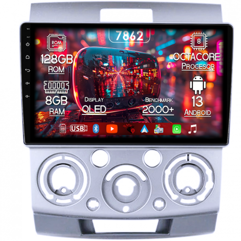 Ford - Navigatie dedicata Ford Ranger 2006-2011, 8GB RAM 128GB ROM, Octacore, Platforma 7862,Android 13, Display QLED 9”, Suporta camera 360º, DSP, Carplay&Android Auto, SIM 4G, Ventilator Activ