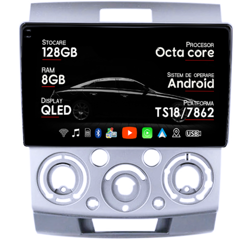 Navigatie dedicata Ford Ranger 2006-2011, 8GB RAM 128GB ROM, Octacore, Platforma TS18, Android 13, Display QLED 9”, Suporta camera 360º, DSP, Carplay&Android Auto, SIM 4G, Ventilator Activ [0]