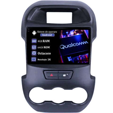 Navigatii Dedicate - Navigatie dedicata Ford Ranger 2011-2016, 4GB RAM 64GB ROM, Procesor Qualcomm Octacore, Android 14, Rezolutie 2K, Display QLED 9", DSP, Carplay&Android Auto, SIM 4G