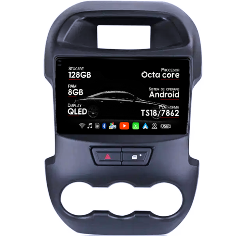 Ranger 2011-2016 - Navigatie dedicata Ford Ranger 2011-2016, 8GB RAM 128GB ROM, Octacore, Platforma TS18, Android 13, Display QLED 9”, Suporta camera 360º, DSP, Carplay&Android Auto, SIM 4G, Ventilator Activ
