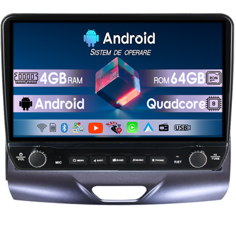 Ranger 2015-2020 - Navigatie dedicata Ford Ranger 2015-2020 Tesla cu butoane rotative model 2024, 4GB RAM 64GB ROM, Procesor Quadcore, Android 14, Display QLED 10", DSP, Carplay&Android Auto